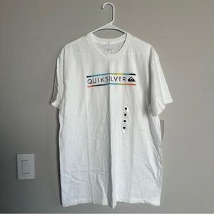 New Quiksilver Shirt Men’s L White Surf Graphic Print Logo Short Sleeve Retro